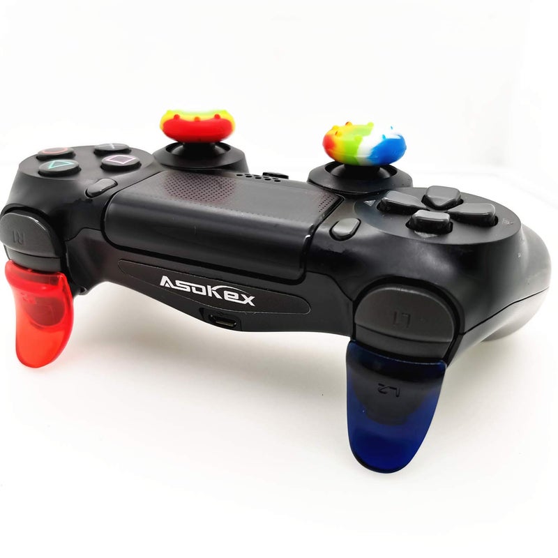 Asokex L2 R2 Triggers Ps4 (2 Pairs Trigger Extender,6Pcs Thumbstick Grips, 2 Pairs LED Light Bar Decal) for Ps4 Dualshock Controller(red&Blue) - Image 2